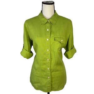 Talbots Green Linen Button Down Shirt